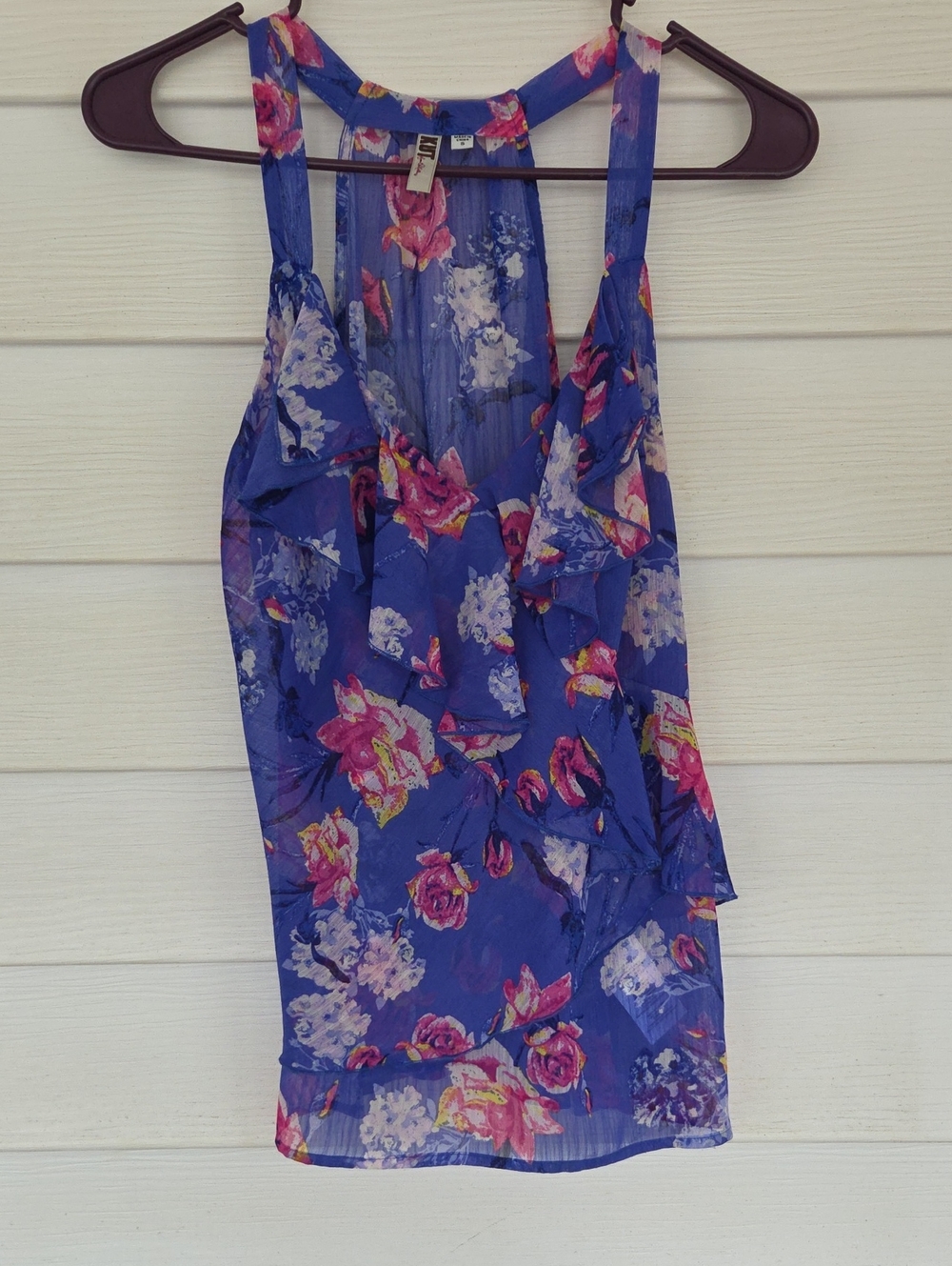 Kut from the Kloth Blue Floral Ruffle Racerback Camisole